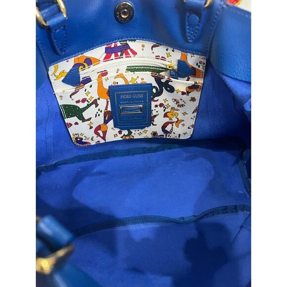 Piero Guidi Handbag Blue Leather Tote Magic Circus Accent Pocket - Picture 6 of 7